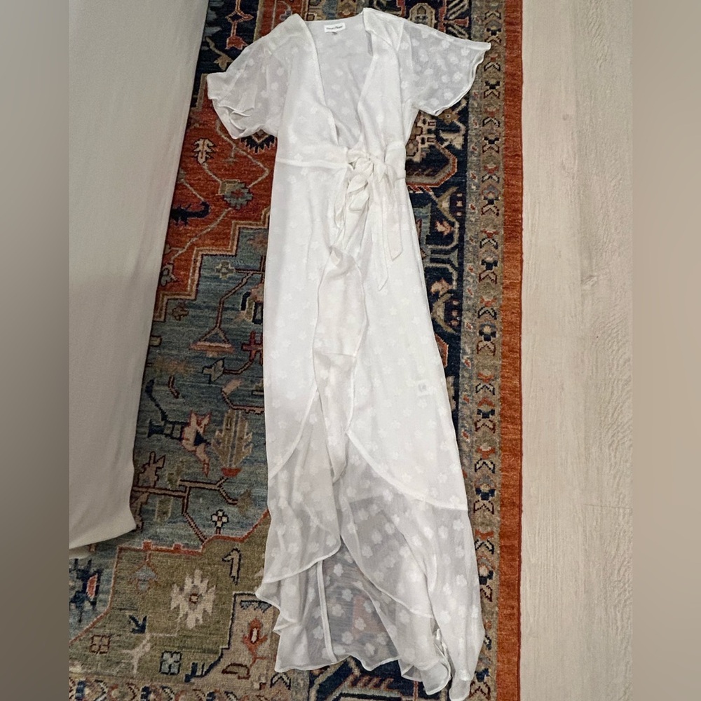 Privacy Please Wrap Dress- ruffled maxi Hi Low. Sz small
